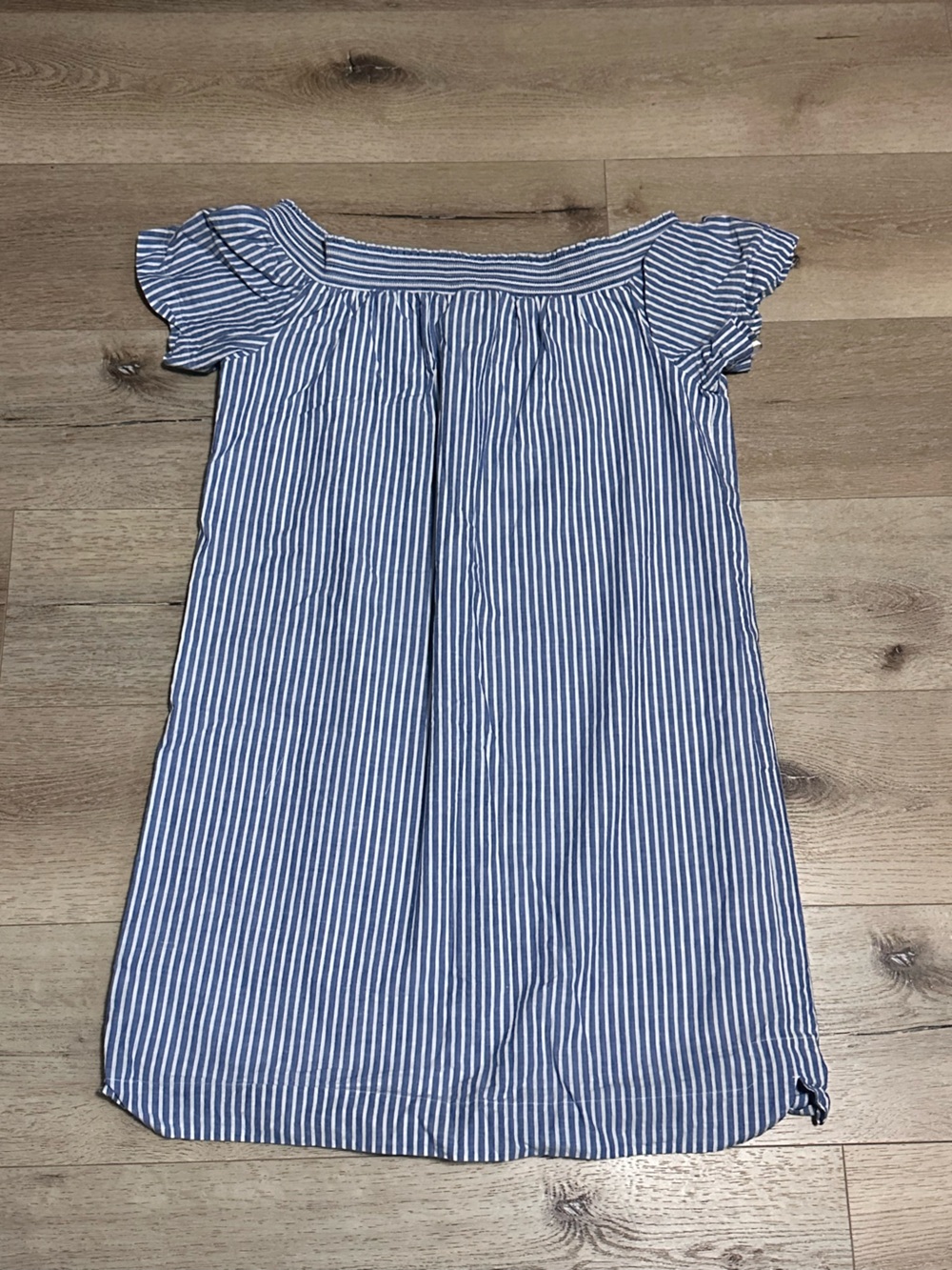 J Crew Blue and White Stripe Off-Shoulder Dress